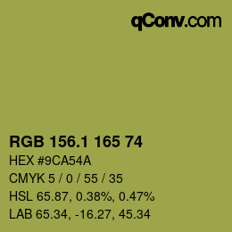 カラーコード: RGB 156.1 165 74 | qconv.com