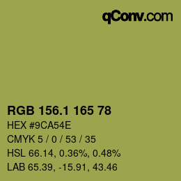 カラーコード: RGB 156.1 165 78 | qconv.com