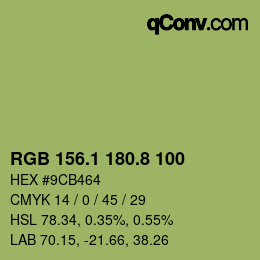 カラーコード: RGB 156.1 180.8 100 | qconv.com