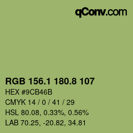 カラーコード: RGB 156.1 180.8 107 | qconv.com
