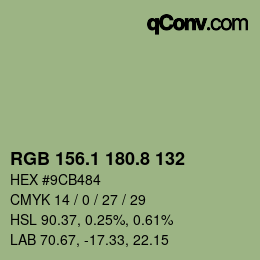 Color code: RGB 156.1 180.8 132 | qconv.com