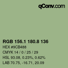 カラーコード: RGB 156.1 180.8 136 | qconv.com