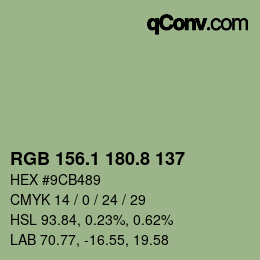 カラーコード: RGB 156.1 180.8 137 | qconv.com