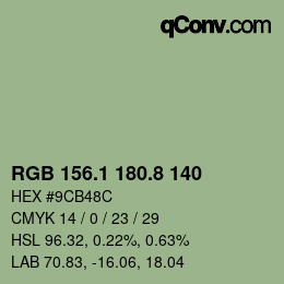 カラーコード: RGB 156.1 180.8 140 | qconv.com