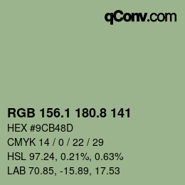 カラーコード: RGB 156.1 180.8 141 | qconv.com