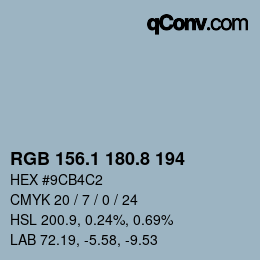 Color code: RGB 156.1 180.8 194 | qconv.com