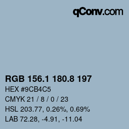 Color code: RGB 156.1 180.8 197 | qconv.com