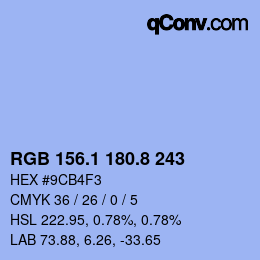 カラーコード: RGB 156.1 180.8 243 | qconv.com