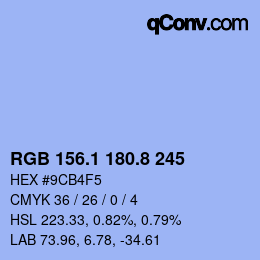カラーコード: RGB 156.1 180.8 245 | qconv.com