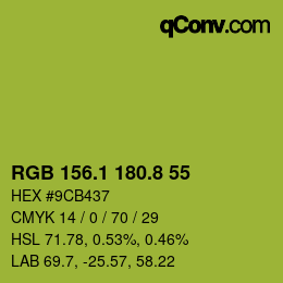 カラーコード: RGB 156.1 180.8 55 | qconv.com