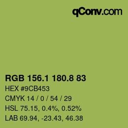 カラーコード: RGB 156.1 180.8 83 | qconv.com