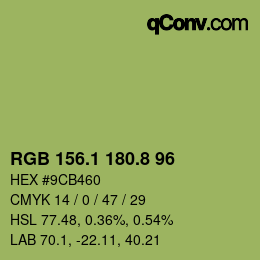 カラーコード: RGB 156.1 180.8 96 | qconv.com