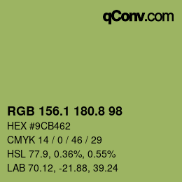 カラーコード: RGB 156.1 180.8 98 | qconv.com