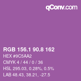 カラーコード: RGB 156.1 90.8 162 | qconv.com