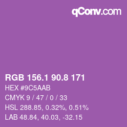 カラーコード: RGB 156.1 90.8 171 | qconv.com
