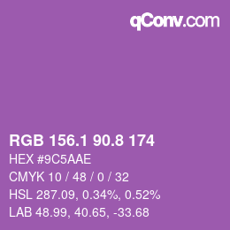カラーコード: RGB 156.1 90.8 174 | qconv.com
