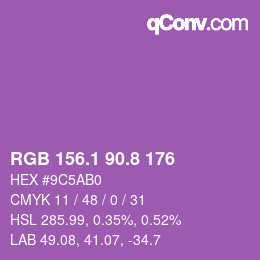 カラーコード: RGB 156.1 90.8 176 | qconv.com