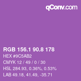 カラーコード: RGB 156.1 90.8 178 | qconv.com