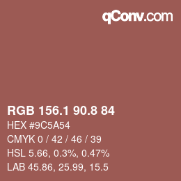 カラーコード: RGB 156.1 90.8 84 | qconv.com