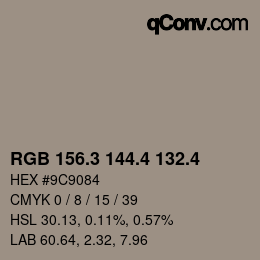 カラーコード: RGB 156.3 144.4 132.4 | qconv.com