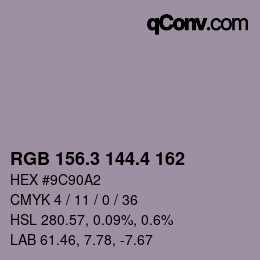 カラーコード: RGB 156.3 144.4 162 | qconv.com