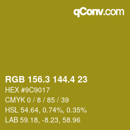 カラーコード: RGB 156.3 144.4 23 | qconv.com