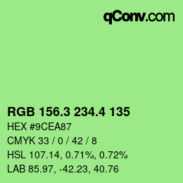 カラーコード: RGB 156.3 234.4 135 | qconv.com