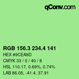 カラーコード: RGB 156.3 234.4 141 | qconv.com