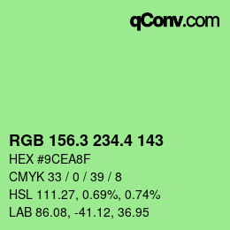 カラーコード: RGB 156.3 234.4 143 | qconv.com