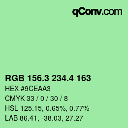 カラーコード: RGB 156.3 234.4 163 | qconv.com