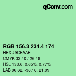 カラーコード: RGB 156.3 234.4 174 | qconv.com
