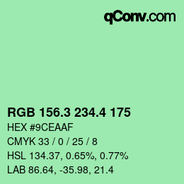 カラーコード: RGB 156.3 234.4 175 | qconv.com