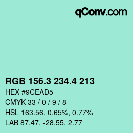 カラーコード: RGB 156.3 234.4 213 | qconv.com