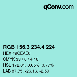 カラーコード: RGB 156.3 234.4 224 | qconv.com