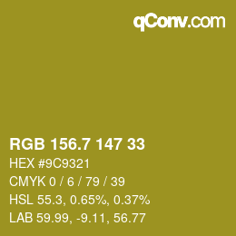 カラーコード: RGB 156.7 147 33 | qconv.com