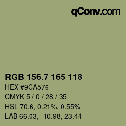 カラーコード: RGB 156.7 165 118 | qconv.com