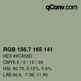 カラーコード: RGB 156.7 165 141 | qconv.com