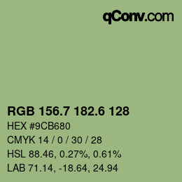 カラーコード: RGB 156.7 182.6 128 | qconv.com