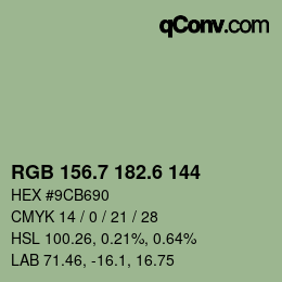 カラーコード: RGB 156.7 182.6 144 | qconv.com