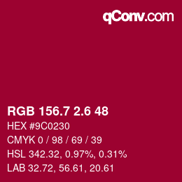 カラーコード: RGB 156.7 2.6 48 | qconv.com