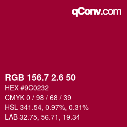 カラーコード: RGB 156.7 2.6 50 | qconv.com