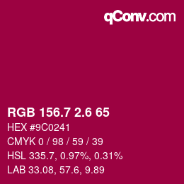 カラーコード: RGB 156.7 2.6 65 | qconv.com