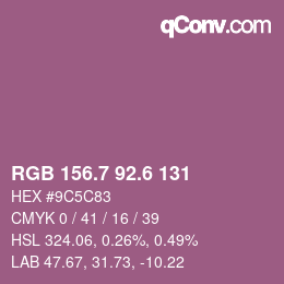 カラーコード: RGB 156.7 92.6 131 | qconv.com