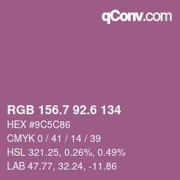 カラーコード: RGB 156.7 92.6 134 | qconv.com
