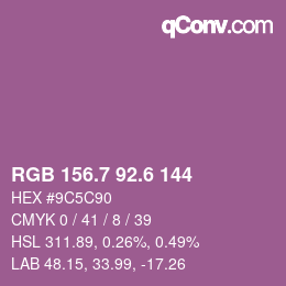 カラーコード: RGB 156.7 92.6 144 | qconv.com