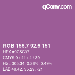 カラーコード: RGB 156.7 92.6 151 | qconv.com