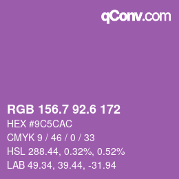 カラーコード: RGB 156.7 92.6 172 | qconv.com