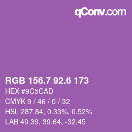 カラーコード: RGB 156.7 92.6 173 | qconv.com
