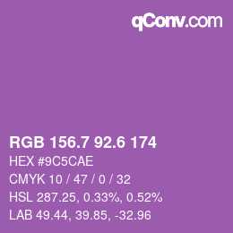 カラーコード: RGB 156.7 92.6 174 | qconv.com