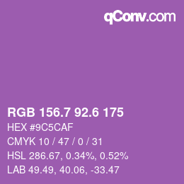 カラーコード: RGB 156.7 92.6 175 | qconv.com